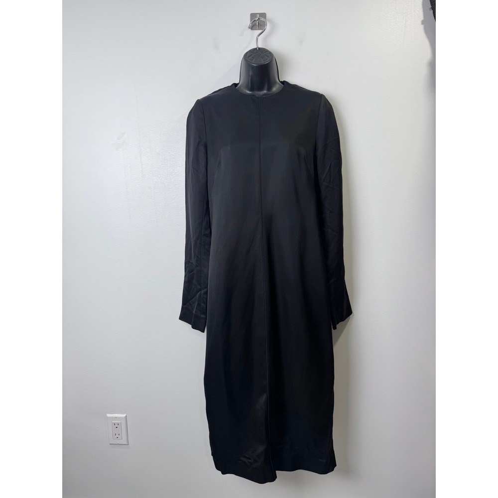 Toteme Women Black Lean Satin Long Sleeve Midi Dress 40 US 8